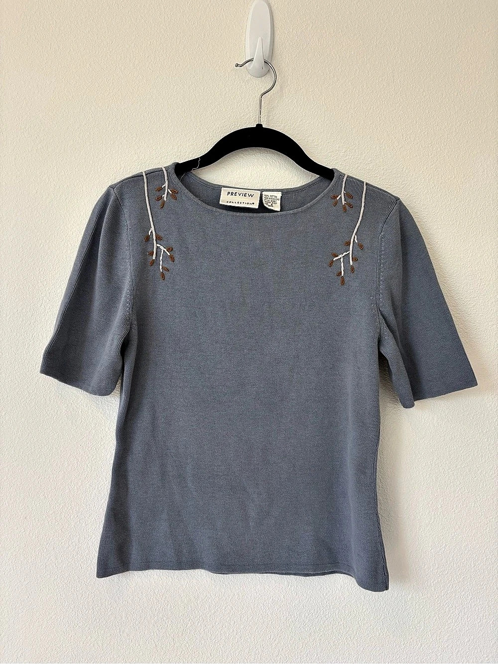 Preview Collection Embroidered Cotton Top in Blue Small Like New